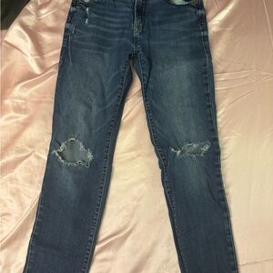GAP Women's Skinny Jeans in Dark Blue with Knee Rips